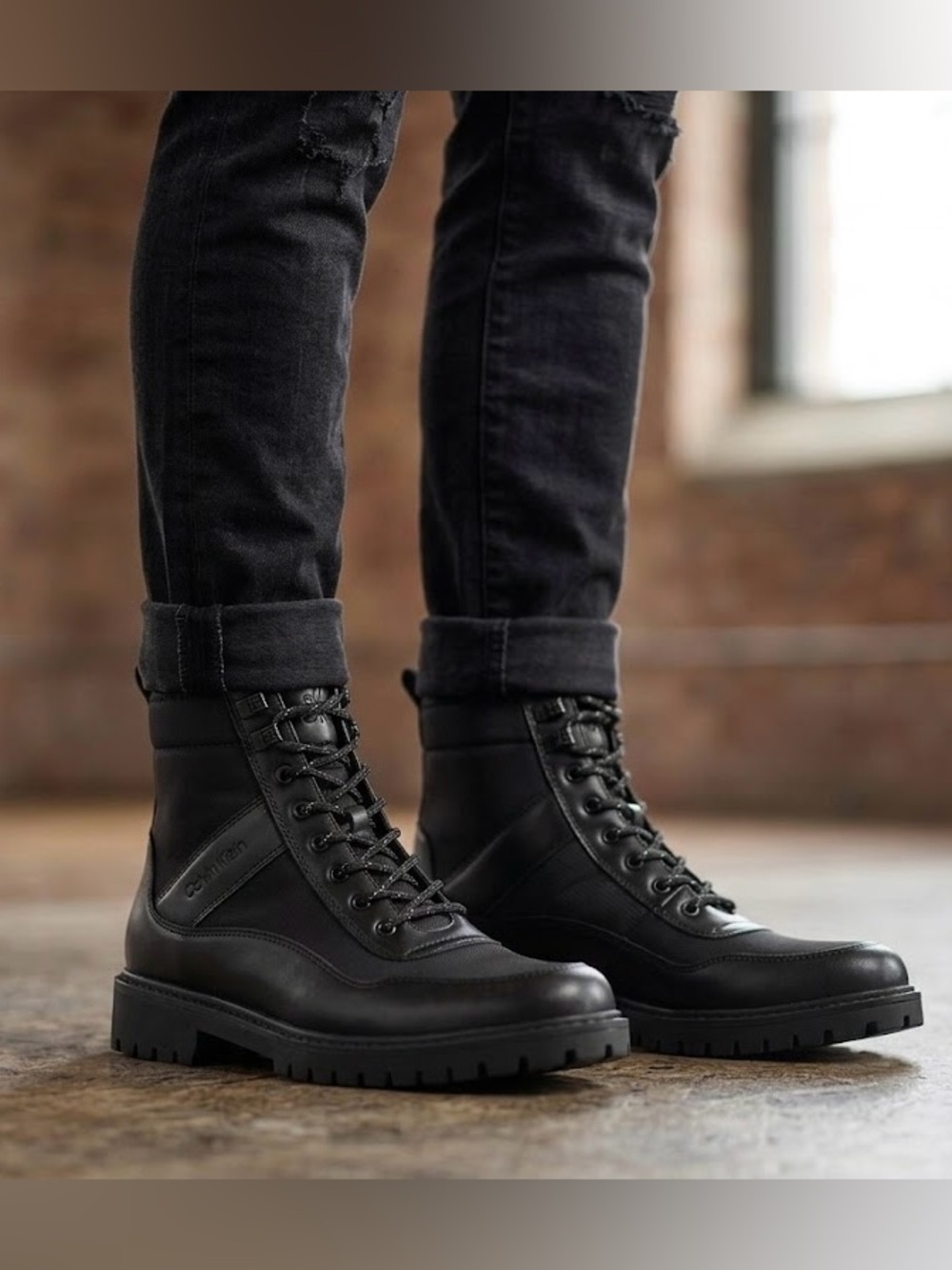 CALVIN KLEIN MENS  Lace-up Combat Boots Black Size US 8